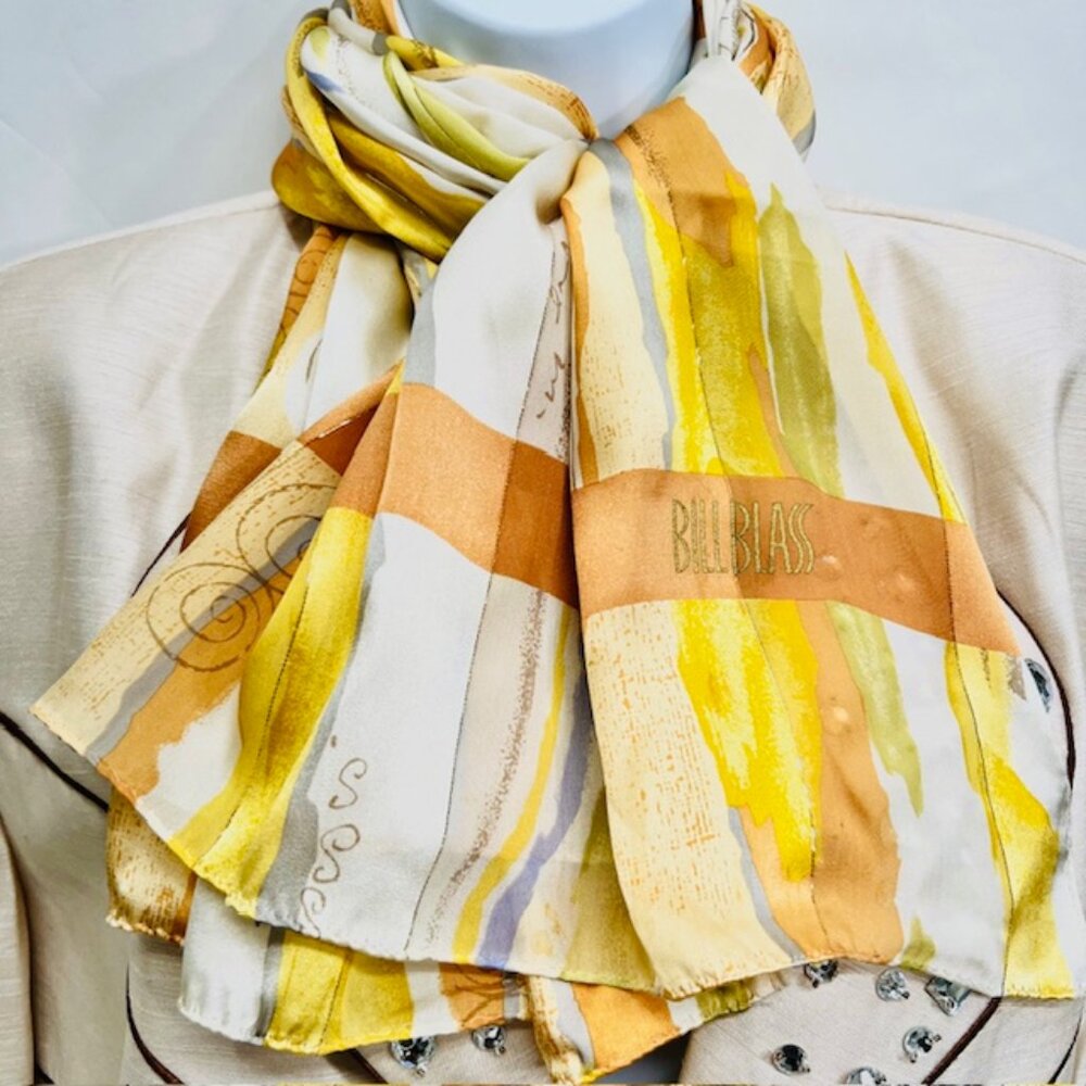 bill blass Yellow, Gold and Cream Striped Silk Scarf